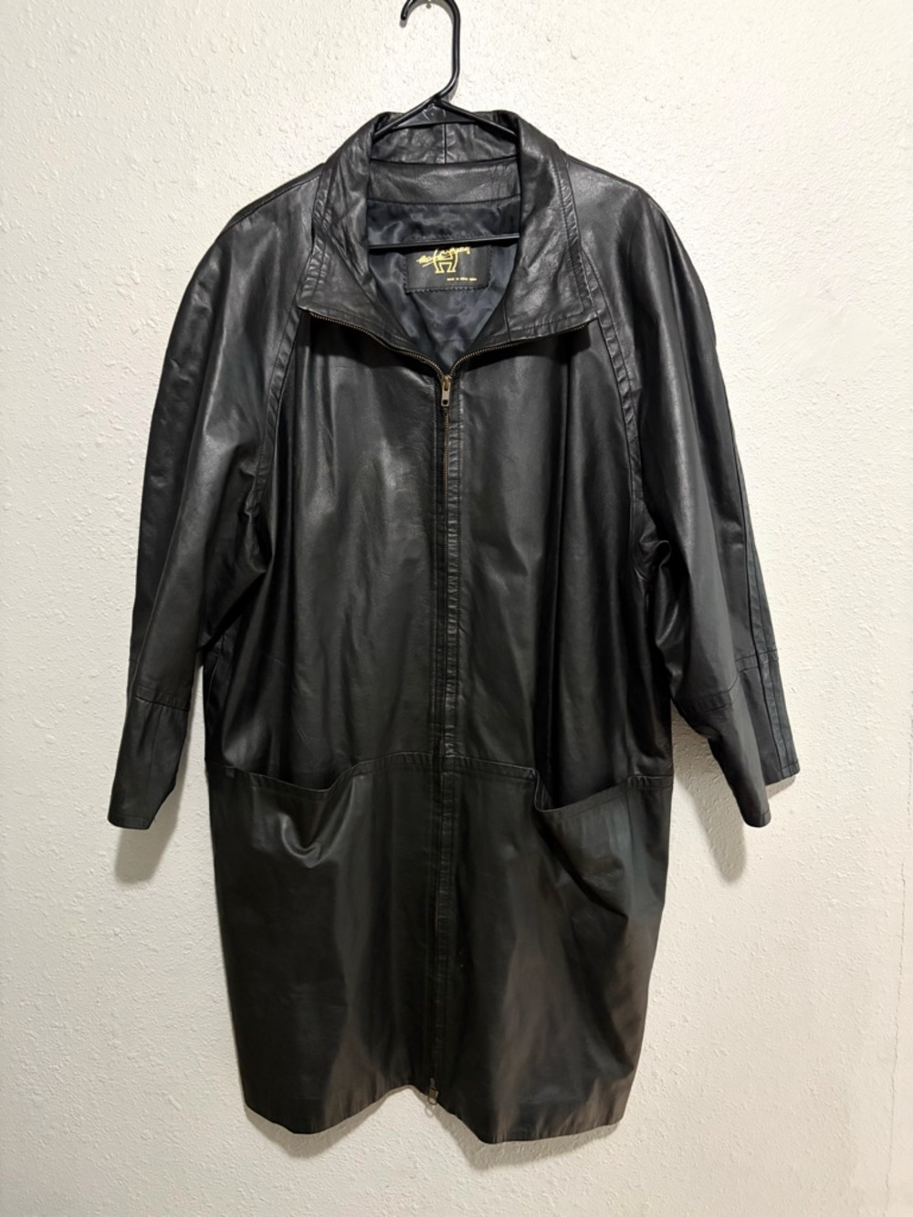 Vintage 80s Etienne Aigner Womens Leather Duster Coat Full Zip Black M 3/4 RARE